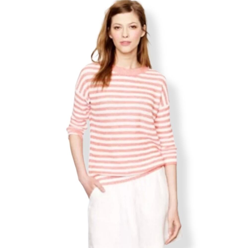 J. Crew Pink Striped Linen Blend Sweater Top 3/4 Sleeve Size S